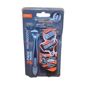 Maximooth Razor 3 Pack Stainless Steel Blade Pivoting Head Lubricating Strip